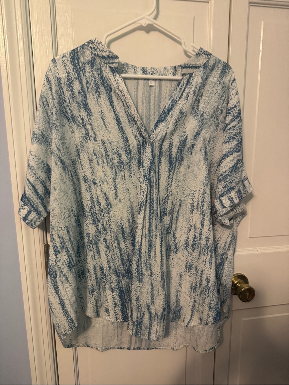 Lightweight Blue Printed V-Neck Women's Top - Never Worn!